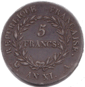 5 Francs BONAPARTE Premier consul (revers)